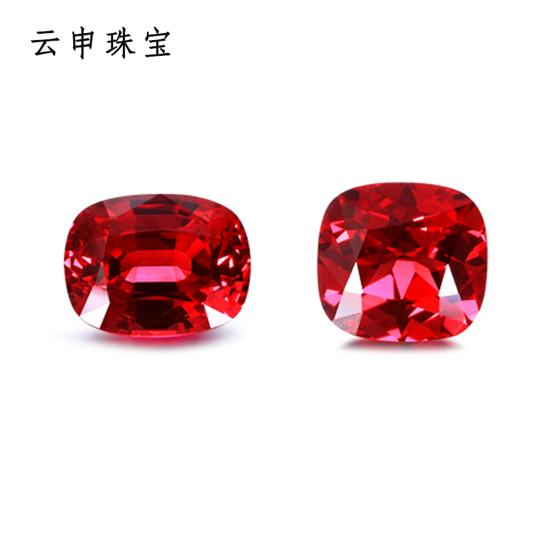 再生培育枕形紅寶石裸石實驗室人工合成緬甸抹谷墊形鴿血紅紅寶石