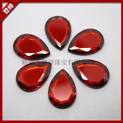 diy飾品配件人造寶石梨形雙臺面石榴紅鋯石裸石廠家加工批發定制